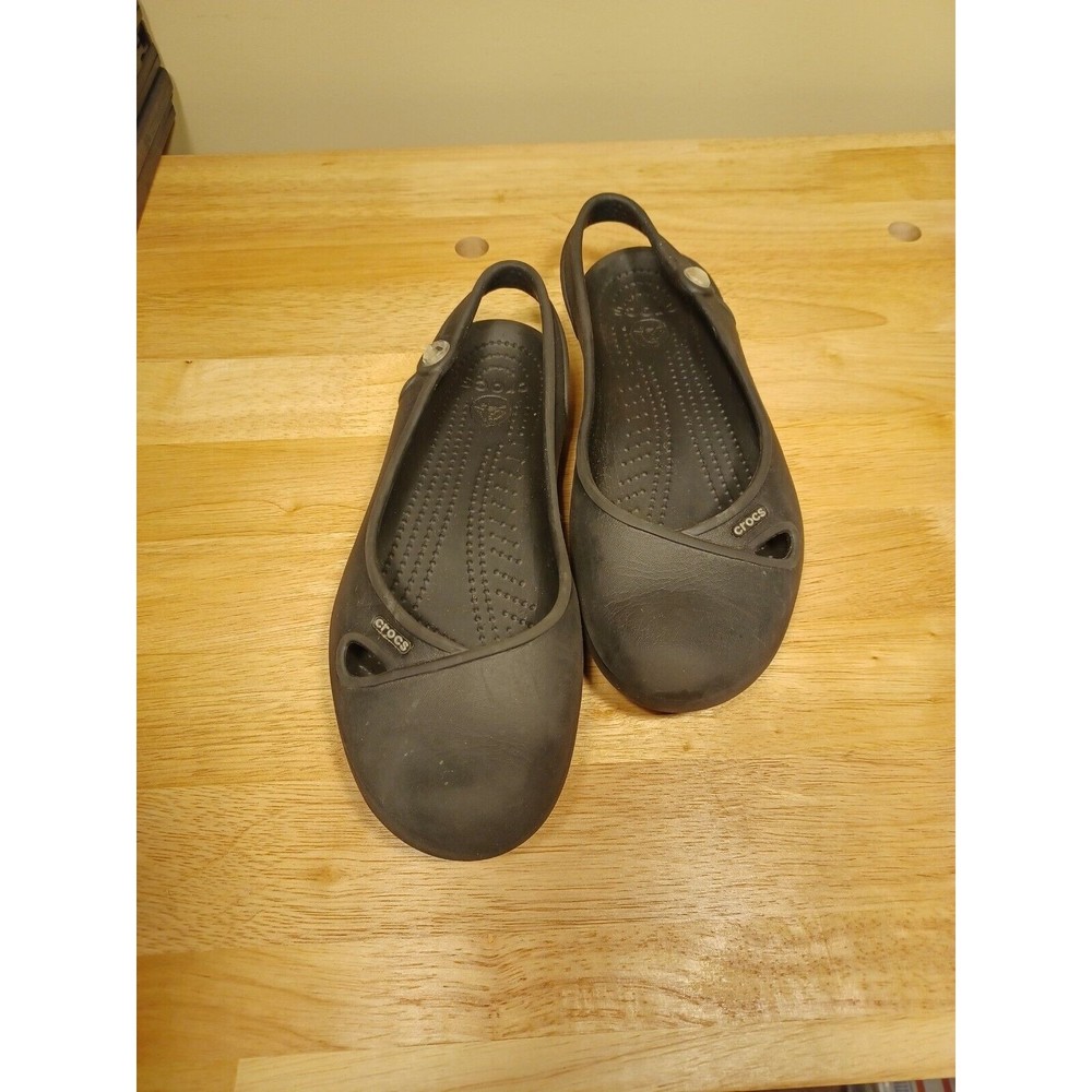 CROCS Black Croslite Comfort Ballet Ballerina Flats Womens 7w Sling Back Shoes